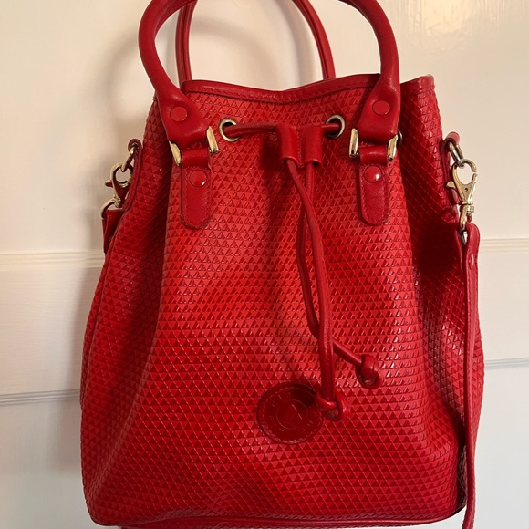 Vintage Liz Claiborne signature red drawstring bucket - Picture 2 of 9